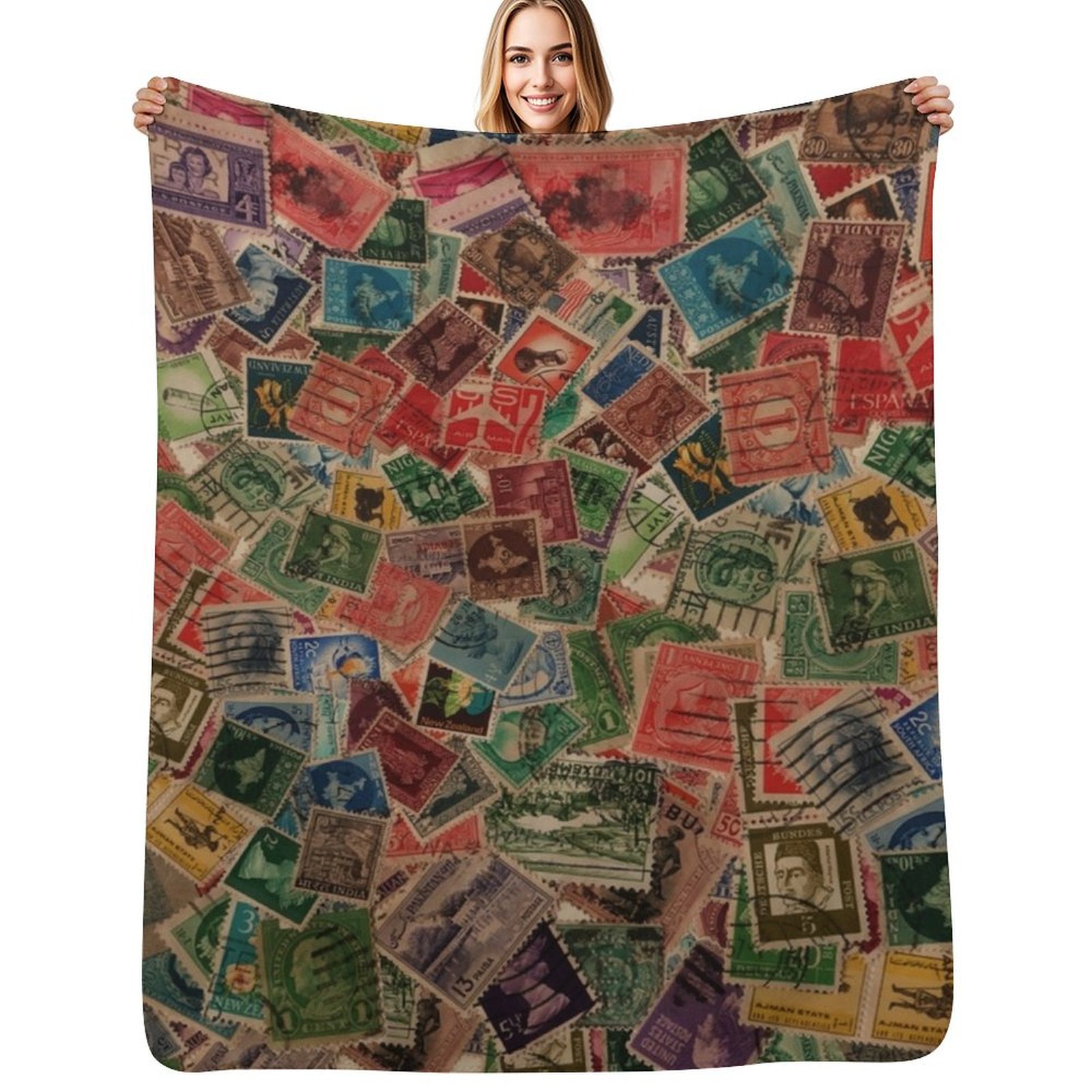 Collectible Vintage Postage Stamps - Cobertor de Pelúcia Vintage com Estampas