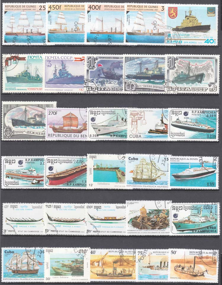 Collectible Vintage Postage Stamps - 100 selos especiais de navios e