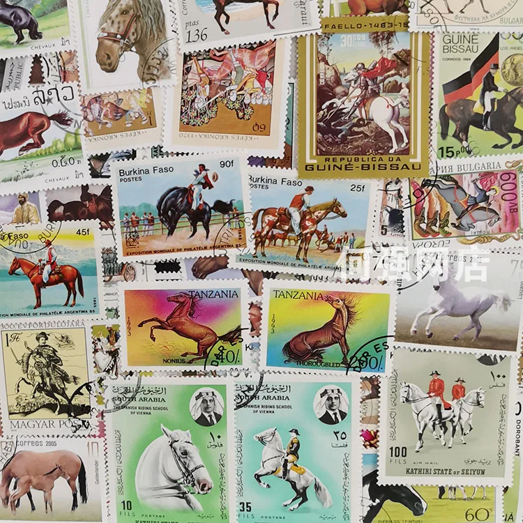 100 selos de cavalo diferentes - Collectible Vintage Postage Stamps avaliação e preço
