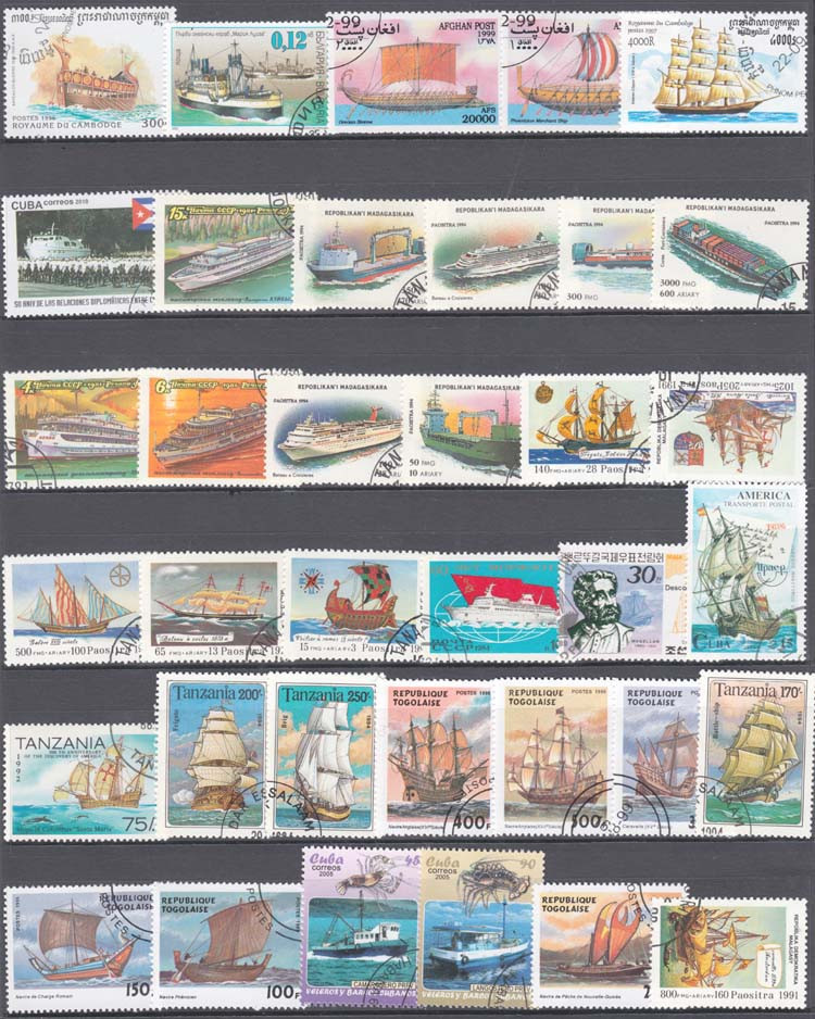 100 selos especiais de navios  - Collectible Vintage Postage Stamps avaliação e preço